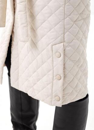 Пальто жіноче міді стьобане утеплене плащівка демісезонне весняне осіннє демі бренд молочне9 фото