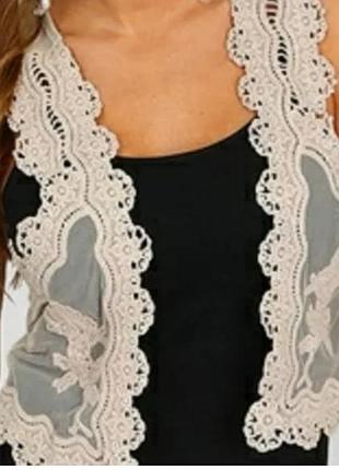 Молочная кружевная жилетка накидка zara
