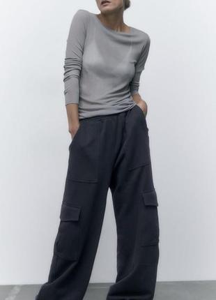 Серые трикотажные брюки - джогеры zara2 фото