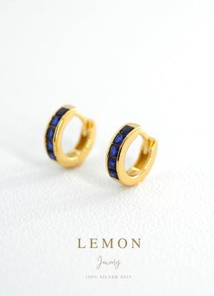 Золотые серьги с синими камнями циркония из серебра s925 покрытые позолотой au585, золотые маленькие серьги кольца с сапфирами, детские1 фото