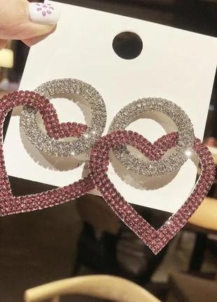 Серьги,серёжки сердечки,сердца с камнями,в камнях