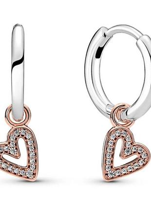 Серьги кольца с сердцем пандора серебро 925 pandora