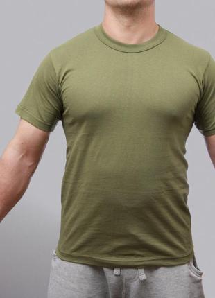 Однотонная мужская футболка хаки с 100%хлопка на обхват груди 92см m1 фото