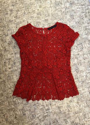 Блуза zara, мереживна блуза з баскою