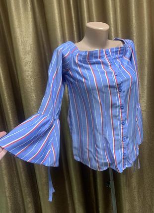 Стильна віскозна блузка atmisphere у смужку з відкритими плечима розмір 10