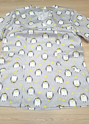 Женская медицинская блуза ,топ с пингвинами 42-56 р с хлопка