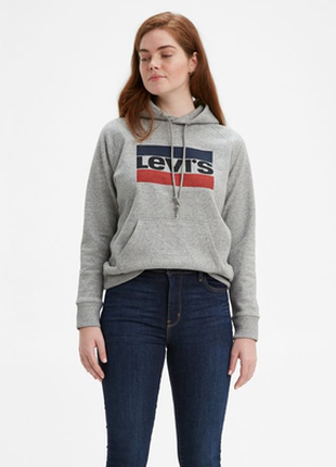 Якісна толстовка худі levi's sportswear logo gray hoodie women's