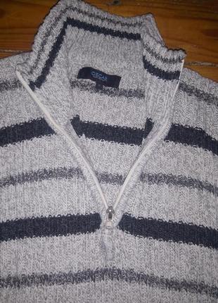 Теплый вязаный мужской свитер в полоску7 фото