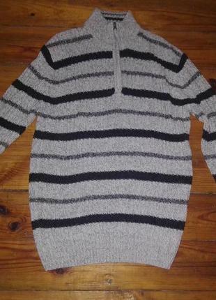 Теплый вязаный мужской свитер в полоску5 фото