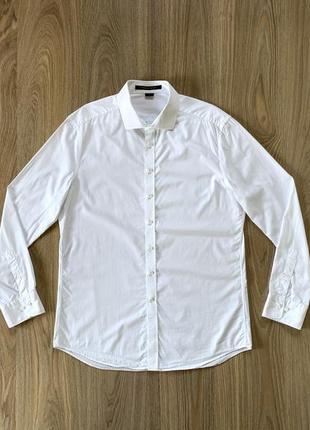 Мужская белая классическая однотонная хлопковая рубашка porsche design