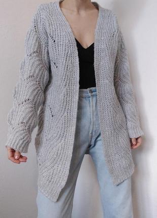 Вязаный кардиган серый свитер chicoree ажурный кардиган свитер джемпер пуловер реглан лонгслив кофта