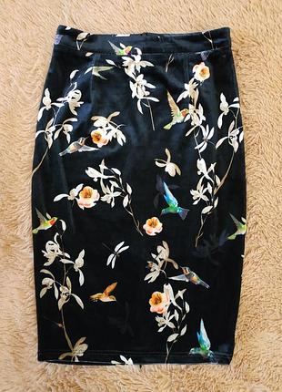 Шикарная бархатная юбка миди с принтом