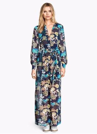 Довге шифонове плаття сукня на ґудзиках квітковий принт h&m conscious