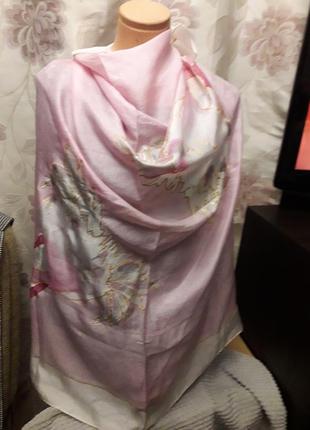 Огромный платок шелк батик фламинго