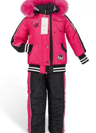 Зимовий стильний зимовий костюм для дівчинки міккі з натуральним хутром,  розміри на ріст 92, 98, 1042 фото