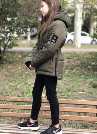 Демисезонная подростковая теплая куртка для девочек (хаки),  размеры 34 - 42 на рост 128-156 рост4 фото