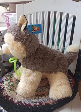 Мягкая игрушка собака хаски плюшевая 30 см серо-молочный5 фото
