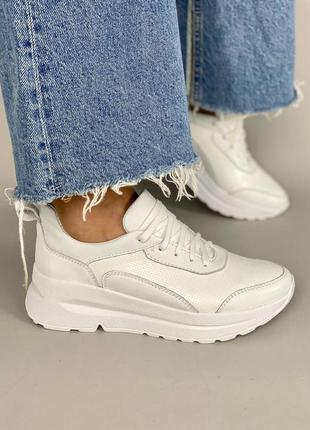 Стильные кроссовки женские белые кожаные деми, демисезонные осенние, весенние (на осень,весная)