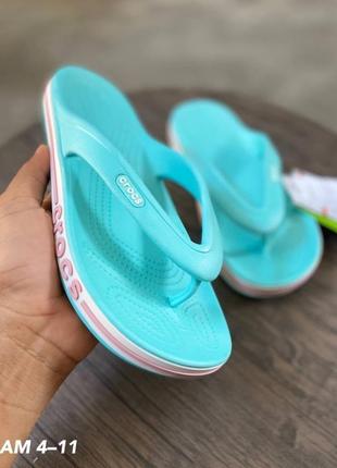 Crocs bayaband flip ice blue melon 36-42  женские голубые вьетнамки3 фото