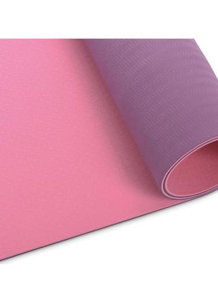 Килимок (мат) для фітнесу та йоги queenfit tpe 0,5 см рожево-фіолетовий8 фото