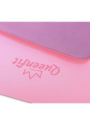 Килимок (мат) для фітнесу та йоги queenfit tpe 0,5 см рожево-фіолетовий6 фото