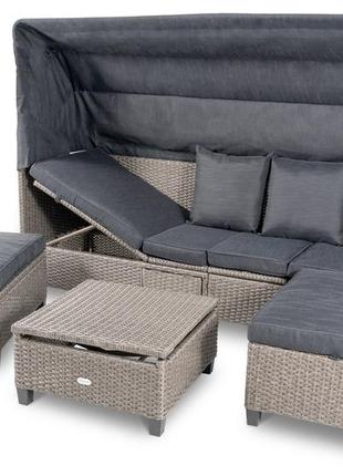 Комплект меблів з ротангу садовий (диван кутовий, столик, навіс від сонця, подушки) di volio luca cеро-графітова