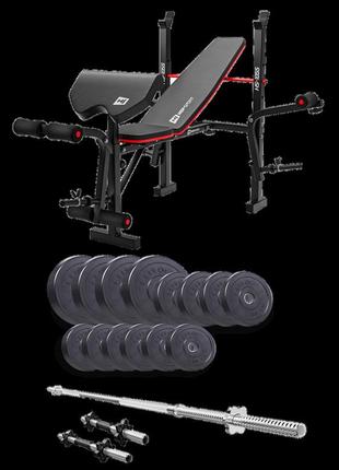 Набор elitum titan 48 кг со скамьей hs-1055 pro, штангой и гантелями