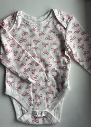 Базовый белый боди в бантик primark с длинным рукавом