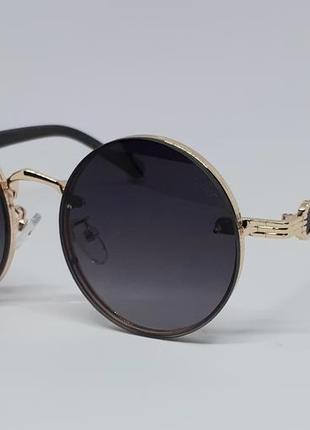 Женские в стиле cartier солнцезащитные очки круглые черные с градиентом в золотом металле