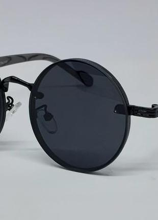 Сонцезахисні в стилі cartier окуляри унісекс круглі чорні в чорному металі