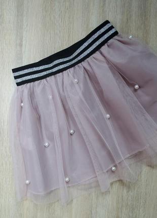 Стильно-модная фотиновая юбка на резинке с бусинками цвет пудра1 фото