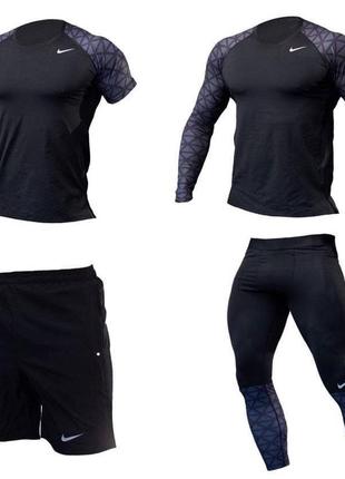 Чоловічий компресійний костюм nike 4в1: рашгард, шорти, легінси, футболка, комплект комплект компрес2 фото
