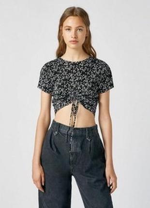 Гофре топ с завязками в цветочный принт pull and bear2 фото