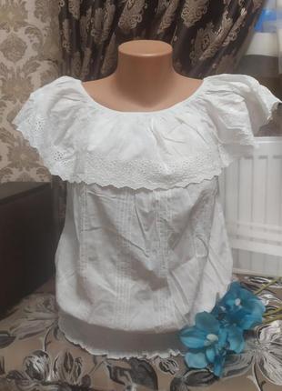 Блузка из хлопка с набивным узором, с красивой оборкой, 38 размер