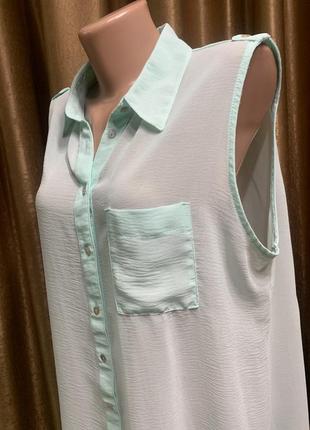 Шифоновая блузка без рукавов мятного цвета , лёгкая, воздушная, полупрозрачная размер 14 / xl6 фото
