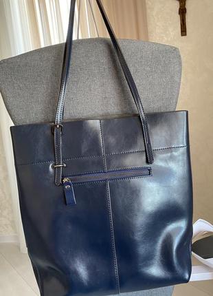 Кожаная женская сумка синего цвета5 фото