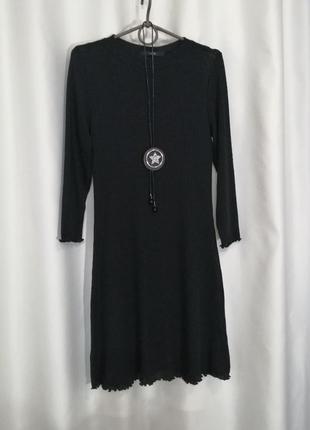 Черное платье в рубчик, трапеция2 фото