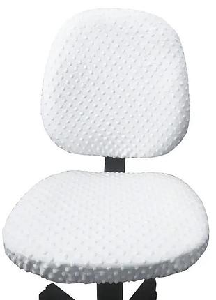 Универсальный плюшевый чехол с закрытой спинкой на офисное кресло, натяжной на резинке, от ™minkyhome. белый