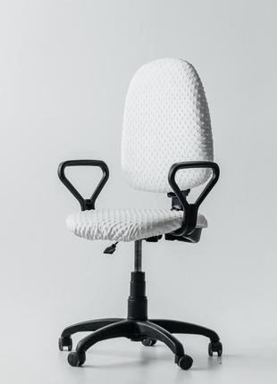 Універсальний плюшевий чохол з відкритою спинкою на офісне крісло, натяжний на резинці, від ™minkyhome. білий2 фото