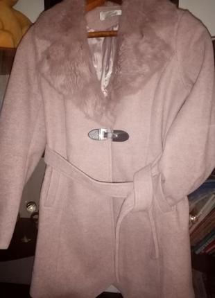 Кашемировое пальто с натуральным мехом