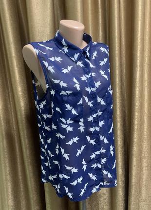 Шифоновая блузка new look с оригинальным принтом птички размер l3 фото