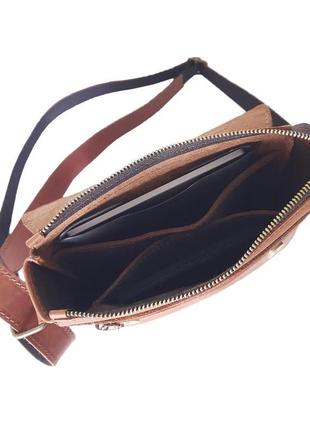 Мужская кожаная сумка через плечо из натуральной кожи планшет мессенджер с клапаном светло-коричневая5 фото