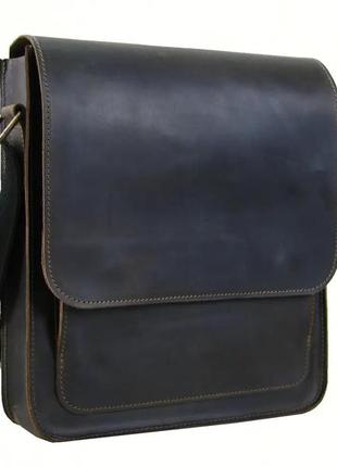 Мужская кожаная сумка через плечо из натуральной кожи планшет мессенджер с клапаном коричневая2 фото