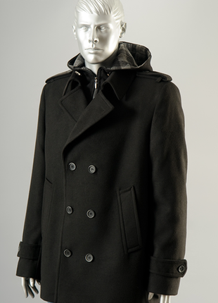 Мужское пальто двубортное  lm-7a (капюшон)