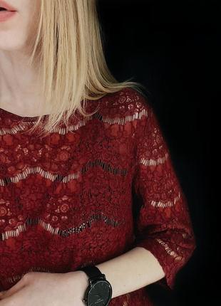 Мереживний бордовий топ