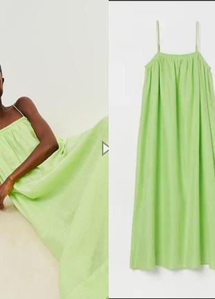 Салатовое платье прямого кроя из смесового льна h&amp;m 4