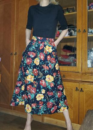 Винтажная летняя юбка принт цветы винтаж ретро2 фото