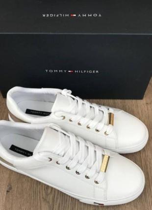 Оригинальные женские кожаные белые кроссовки tommy hilfiger2 фото
