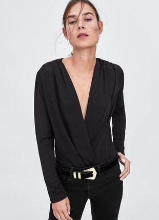 Чорне боді фасон на запах zara