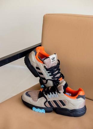 Мужские кожаные кроссовки adidas torsion zx. цвет коричневый с черным и красным.